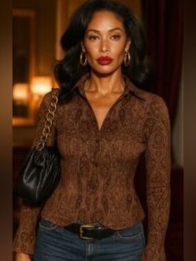 Apt. 9 Orange and Black Paisley Blouse